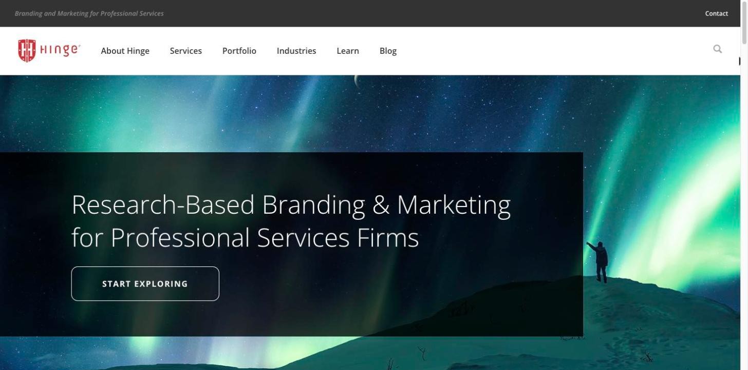 hinge marketing professional services branding homepage