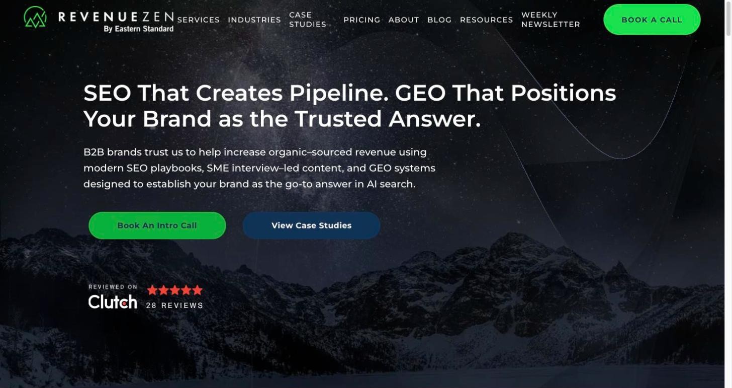 revenuezen b2b seo geo agency homepage
